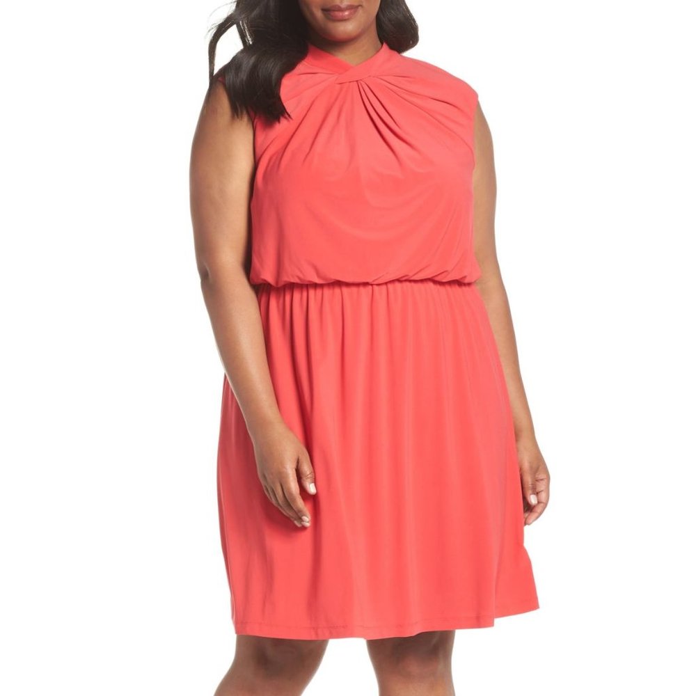 Adrianna Papell Twist Neck Blouson Dress (12)